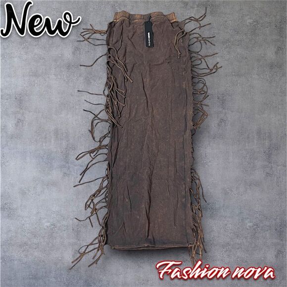 New NWT Fashion nova Sahara Mineral Wash Maxi Skirt - Brown - Small - Picture 4 of 9